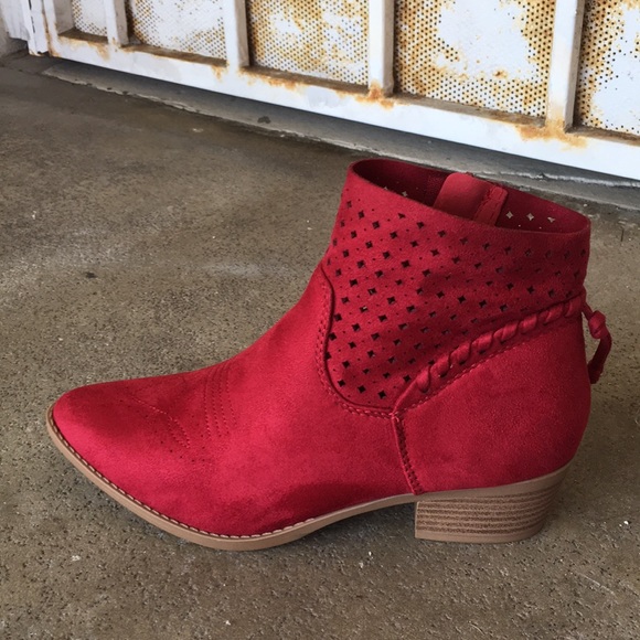 RESTOCKED Soda red perforated western ankle bootie - Picture 2 of 7